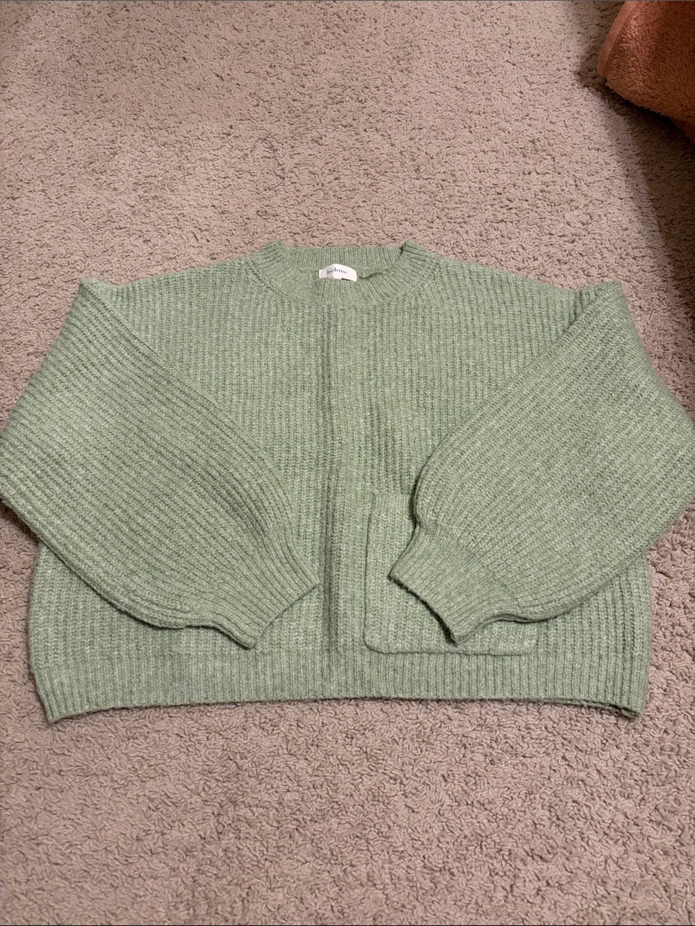 Bohme Light Green Ribbed Knit Sweater